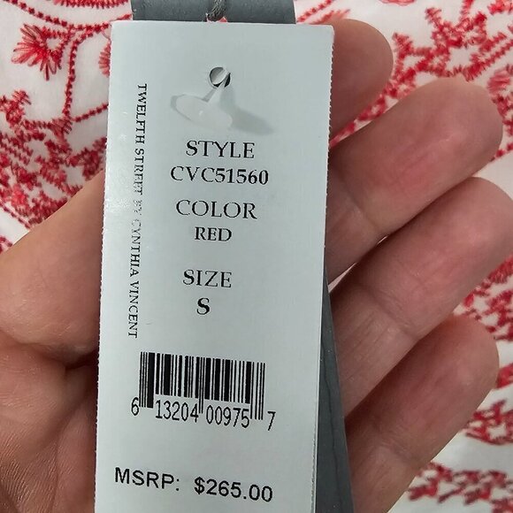 NWT Cynthia Vincent Twelfth Street White Red Floral Embroidered Boho Tank Top S - Picture 10 of 14